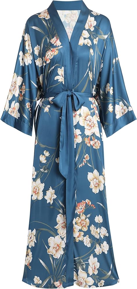 Aensso Long Soft Lightweight Silky Kimonos Robes for Women, Luxury Japanese Floral Womens Kimono Robe