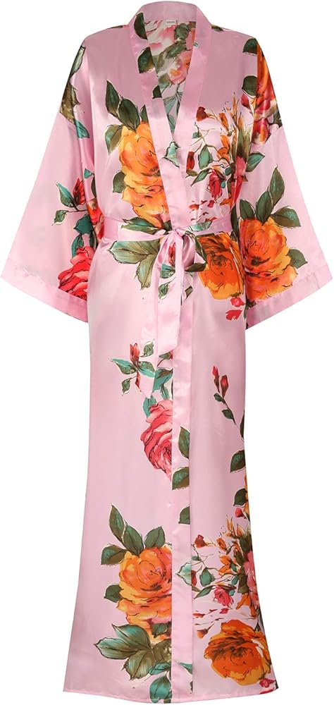 Kimono Robes For Women Floral Long Lightweight Silky Sleepwear bridal Dressing Gown