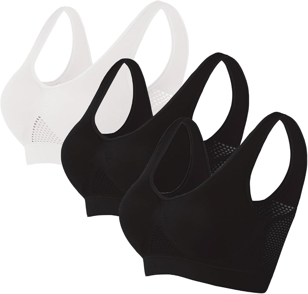 Sports Bras for Women 3 Pack Seamless Comfortable Yoga Bra Cooling Stretchy Wireless Workout Bra Activity Sleeping Bras