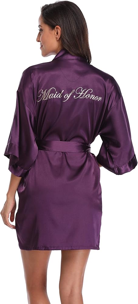 Bride Bridesmaid Robes for Women Satin Kimono Bathrobe Silky Short Sleepwear Getting Ready Robe for Wedding Party