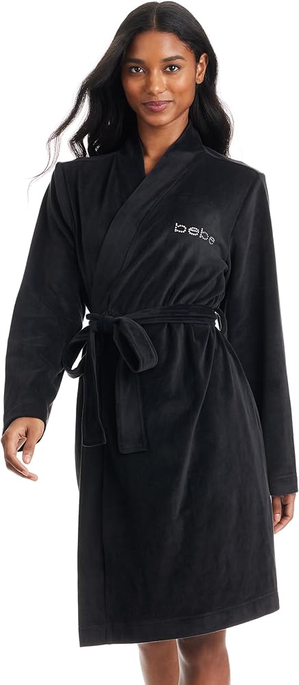 bebe Womens Robes Knee Length with Logo, Soft Velour Robes for Women, Womens Gifts