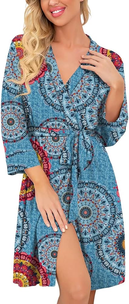 PrinStory Women Kimono Robes Short Lightweight Robe Soft Knit Sleepwear Casual Knit Bathrobe Ladies Loungewear