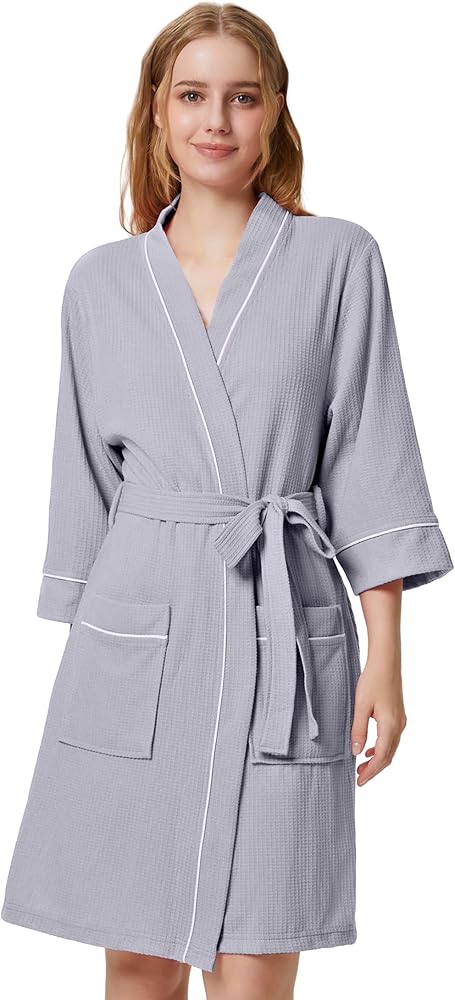 SIORO Waffle Knit Robes for Women, Womens lightweight Kimono Robes Short Bathrobe Soft Hotel Spa Robe