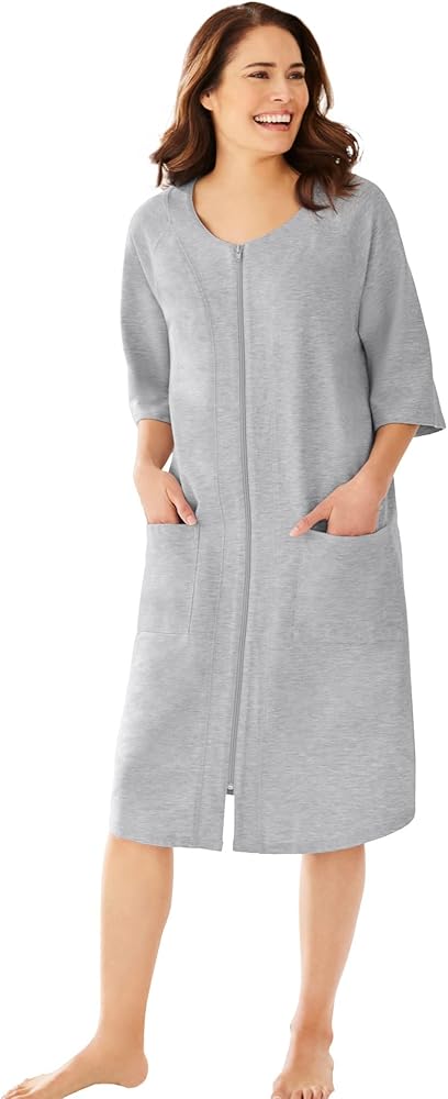 Dreams & Co. Women's Plus Size Short French Terry Zip-Front Robe