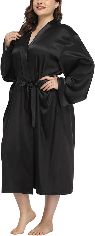 Women's Satin Robe Plus Size Long Silky Dressing Gown Lightweight Sleepwear Wedding Getting Ready Robes