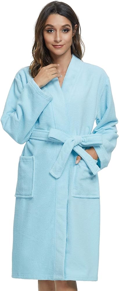 Vislivin Womens Lightweight Bathrobe Soft Kimono Robes Terry Cloth Bathrobe Knee Length Bath Gown