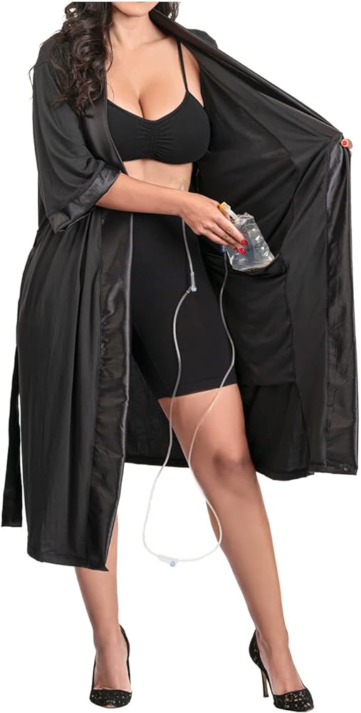 BE SHAPY PJ401 Post Surgery Recovery Mastectomy Robes with Drain Pockets Women's Robe