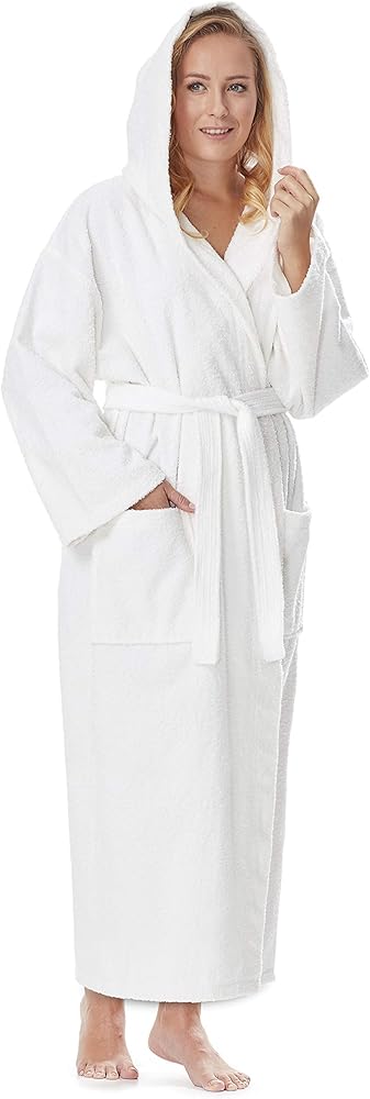 Arus Women's Hooded Classic Full Length Bathrobe Turkish Cotton Ankle Long Robe