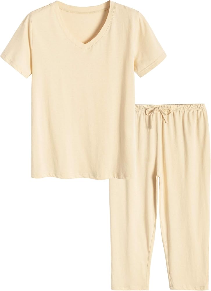 Latuza Women's Cotton Pajamas Set Tops and Capri Pants Sleepwear