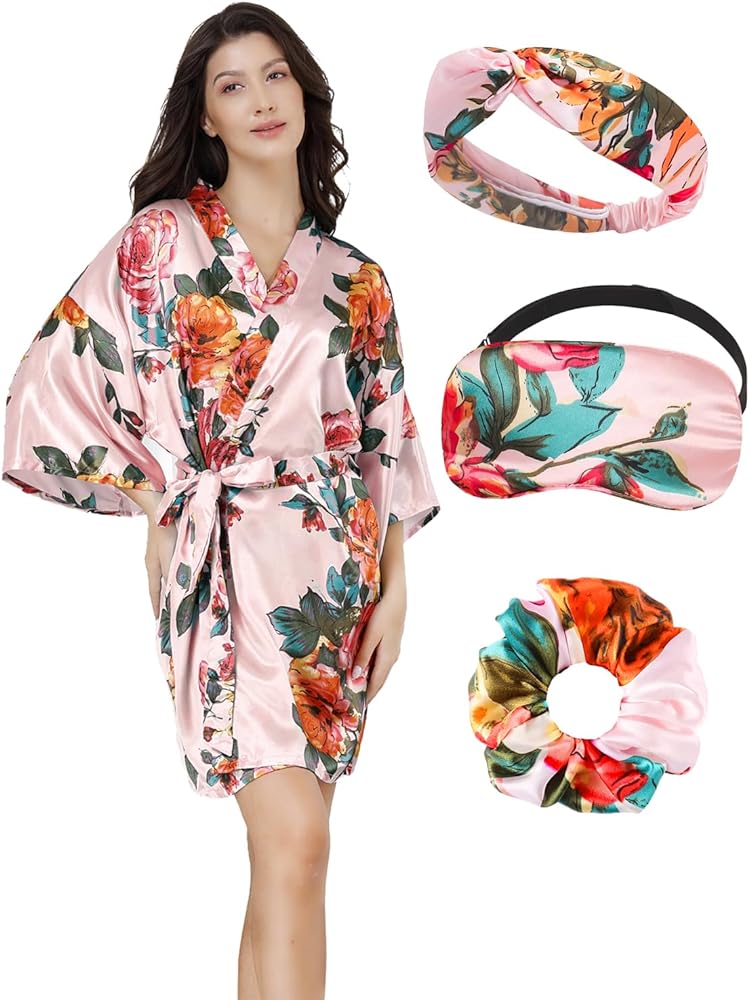 EPLAZA Women Floral Silky Satin Robe Wedding Bridal Party Bride Bridesmaid Robes Kimono Loungewear Dressing Gowns