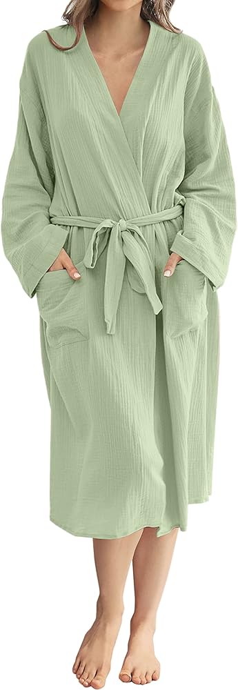 Betusline Womens Cotton Gauze Robe, Soft Lightweight Kimono Maternity Bathrobe Loungewear