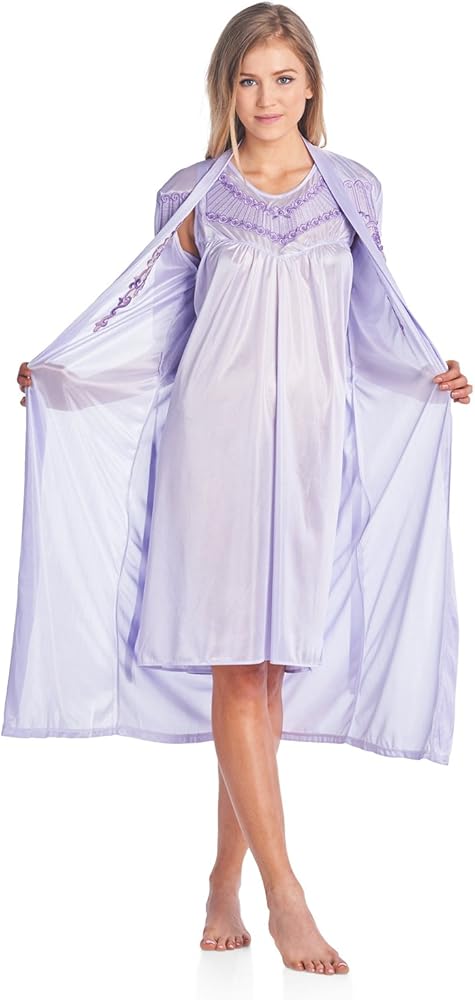 Casual Nights Women's Satin 2 Piece Robe and Nightgown Set