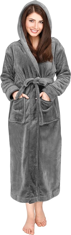 NY Threads Women's Fleece Hooded Bathrobe Plush Long Spa Robe