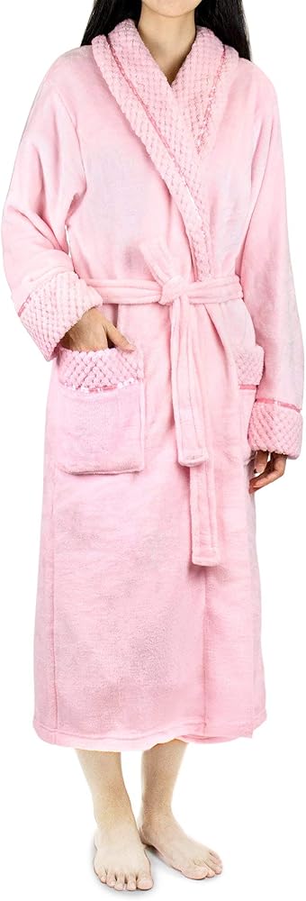 PAVILIA Soft Plush Women Fleece Robe, Cozy Warm Bathrobe, Fuzzy Female Long Spa Robe