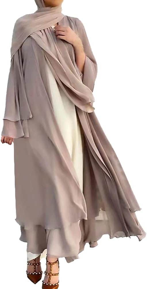 Abayas for Women Muslim Dubai Dress Solid Loose Fit Long Cardigan Islamic Kaftan Robe Open Front Maxi Length