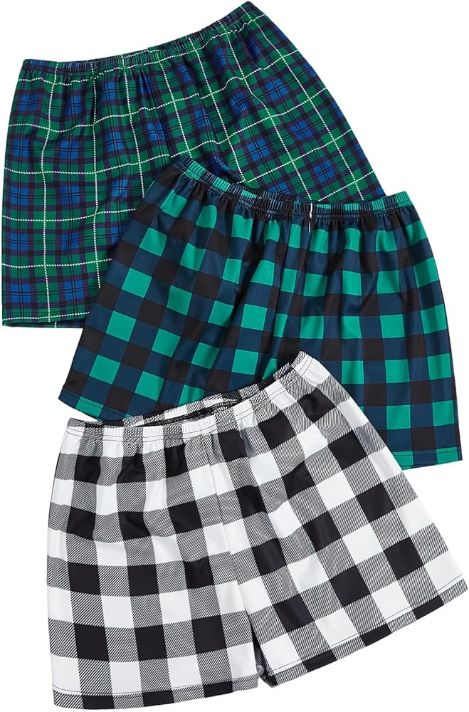 GORGLITTER Women's 3 Packs Plaid Pajama Shorts Tie Front Sleeping Shorts Elastic Waist Pajama Bottoms Sleepwear