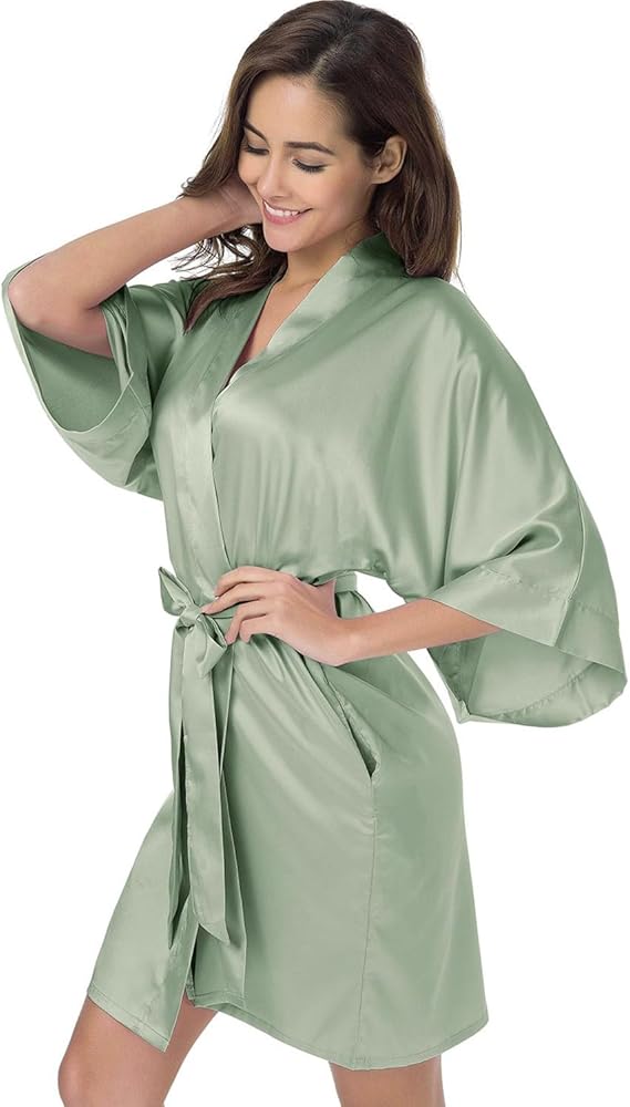 SIORO Women's Satin Robe Silk Kimono Bathrobe for Bride Bridesmaids Wedding Party Loungewear Short S-XXL