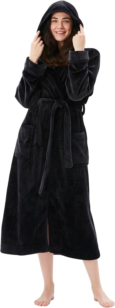 COOVA Women's Bathrobe Shawl Collar and Hooded,Lounge Sleepwear Robe Side Pockets