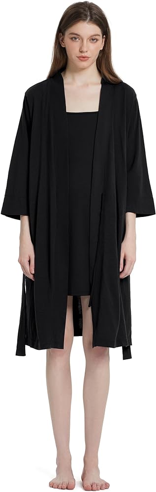 SIORO Merino Wool Womens Robe Lightweight Kimono Robes Knee Length Knit Bathrobe Soft Short Sleepwear Loungewear S-3XL