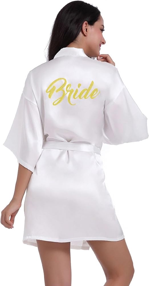 sunshinemall Women's Satin Kimono Robes with Gold Glitters Bride Bridesmaid Wedding Party Getting Ready Sleepwear Bathrobe