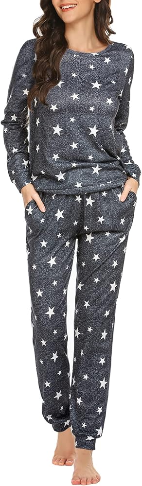 Ekouaer Pajama Sets Long Sleeve Jogger Sets 2 Piece Lounge Sets PJ Sets Sleepwear Loungewear for Women