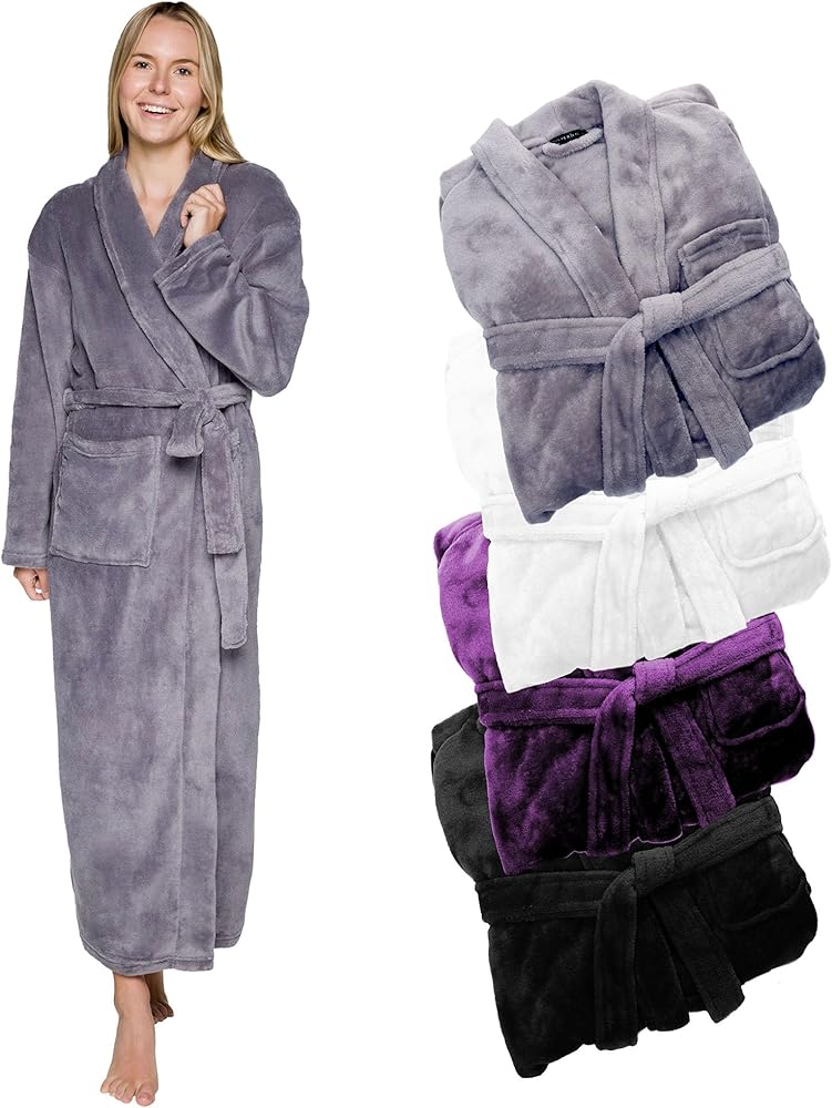 Womens Plush Fleece Bath Robe, Fluffy Long Bathrobe, Great Gift for Mother's Day, Grandma, Daughter, Sister, Wife, Friend