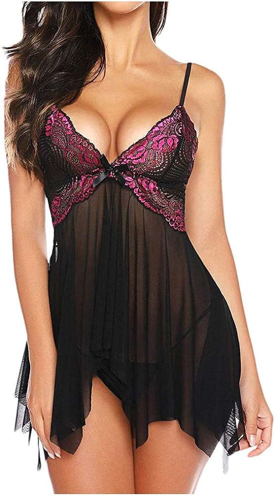 Womens Lingeries, Lingerie for Women Babydoll Lingerie for Women Floral Crotch Teddy Chemise Nightie Lace Nightgown