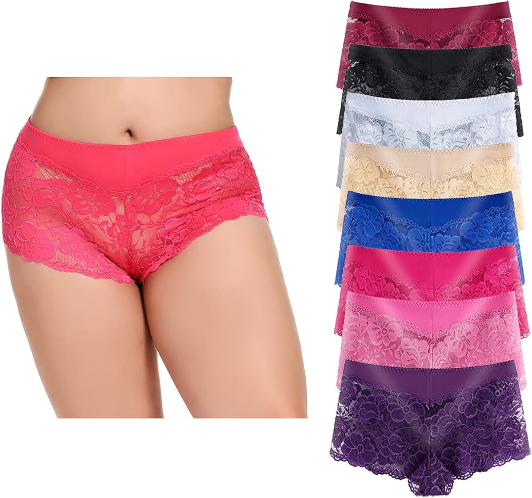 Timothee Women's Underwear Regular & Plus Size Panties Lace Boyshorts Hipster Panty Sexy Soft Cheeky Panties - Pack 3/4 /8