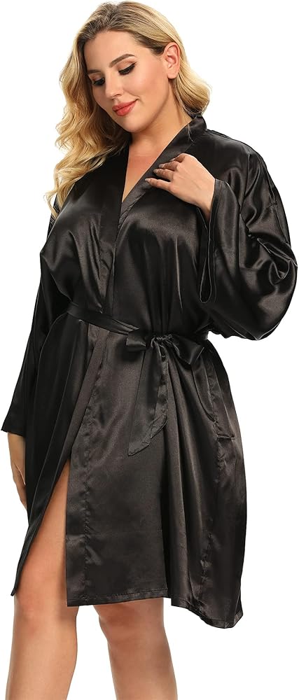 Women's Plus Size Silky Robes Plus Size Satin Robes Bridesmaid Robes Plus Size Soft Sleepwear (1X-5X)