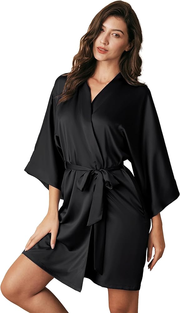 AW BRIDAL Women's Silk Robe Satin Kimono Robe for Bride Bridesmaids Short Bridal Party Robes Wedding Loungewear XS-XXL