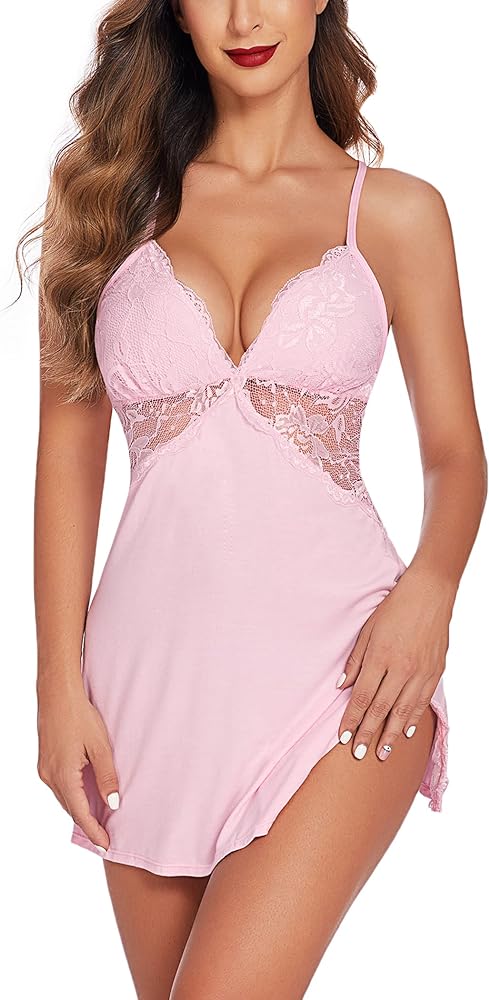 ADOME Women Chemise Lingerie Nightie Full Slips Lace Babydoll Sleepwear Dress