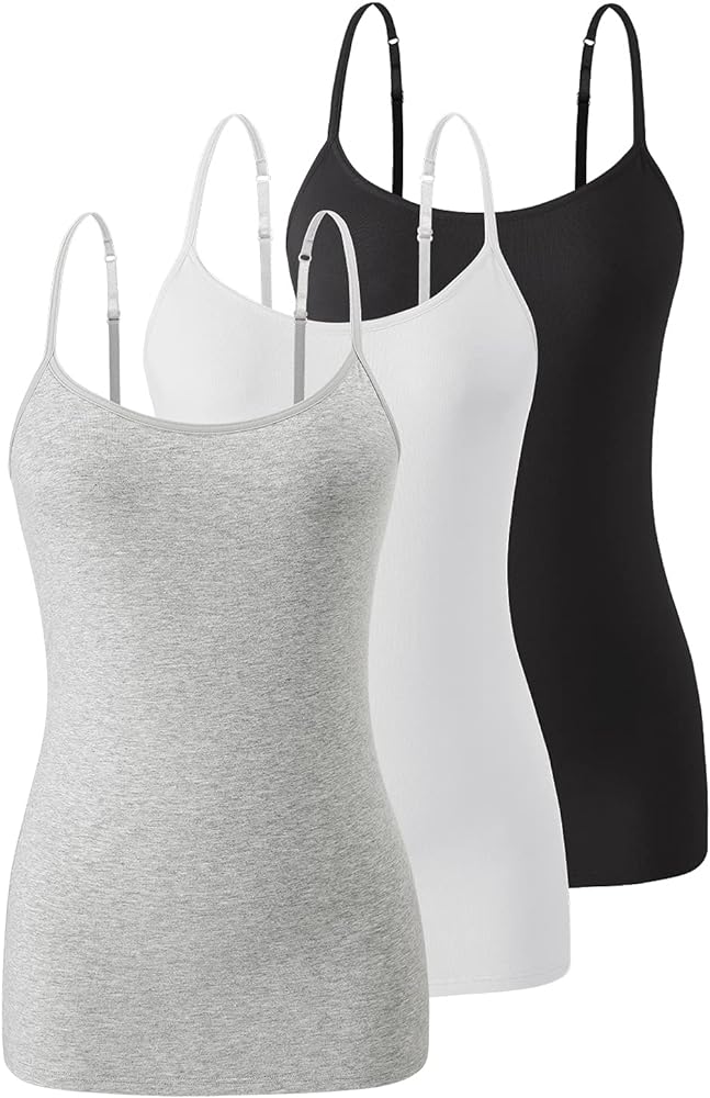 Air Curvey 2＆3 Piece Womens Camisole with Shelf Bra Cotton Undershirts Camis Adjustable Spaghetti Strap Tank Tops