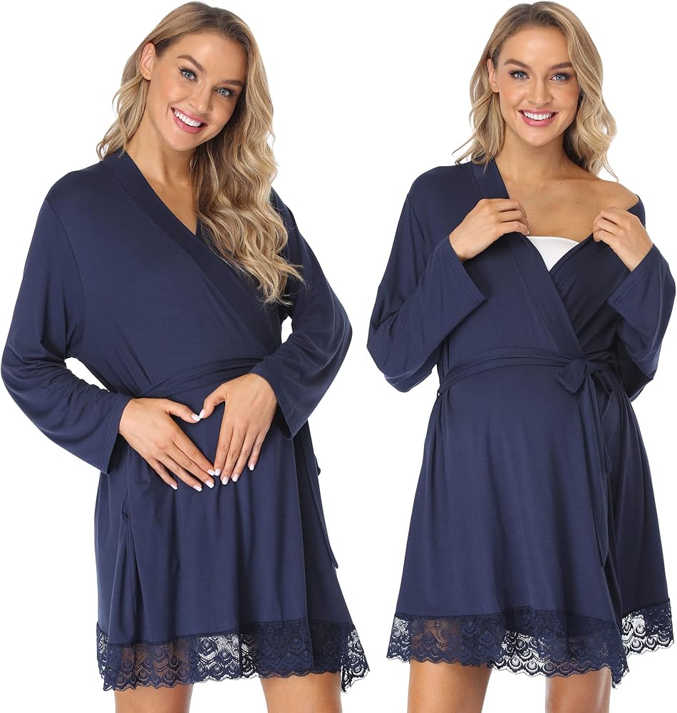 Women's Maternity Nursing Robe Larbor Delivery Nightgowns Pregancy Sleepwear Soft Cotton Bathrobes