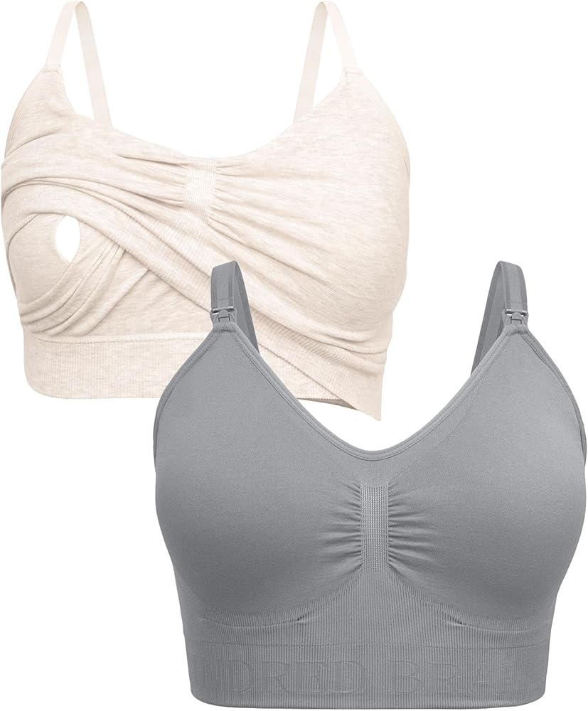 Kindred Bravely Sleep Pumping Bra & Sublime Nursing Bra Bundle (Oatmeal Heather & Grey, Large)