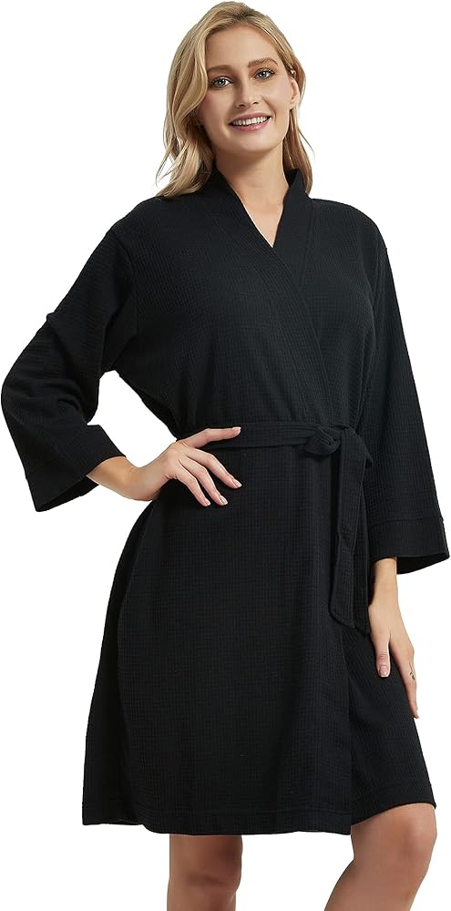 DaysU Waffle Robe/Coats Lightweight Mid-length for Women, Kimono Style Bathrobe for Bath and Spa, 1 Piece