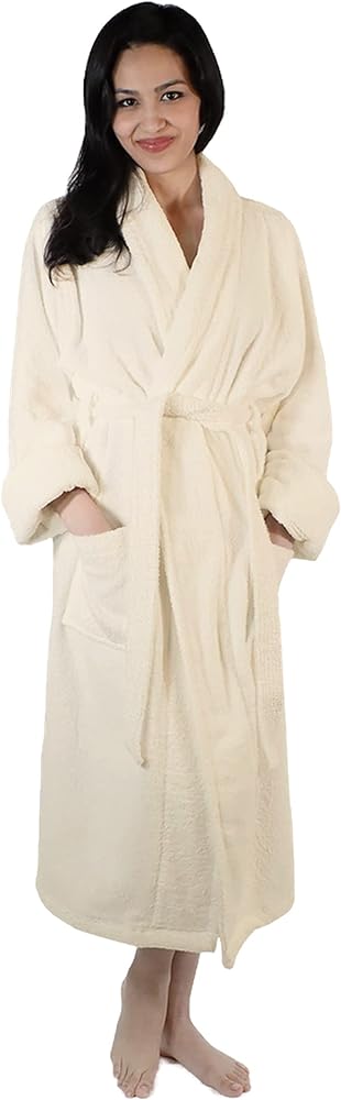 Superior Women's Traditional Premium Turkish Cotton Lightweight Long Bathrobe with Pockets, Small/Medium, Cream Bath Robe