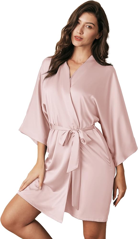 AW BRIDAL Women's Silk Robe Satin Kimono Robe for Bride Bridesmaids Short Bridal Party Robes Wedding Loungewear XS-XXL