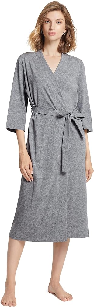 SIORO Womens Cotton Kimono Robe, Lightweight Long Knit Bathrobe Thin Sleepwear Soft Ladies Loungewear S-3XL