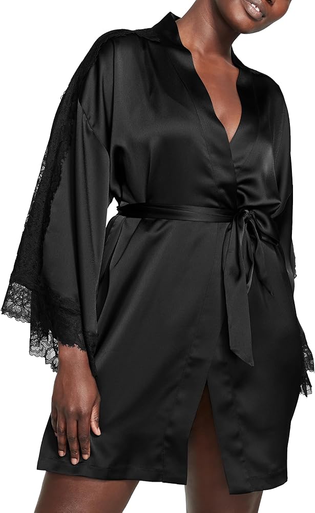 Victoria's Secret Luxe Satin Jacquard Lace Inset Robe, Women's Sleepwear (XS-XXL)