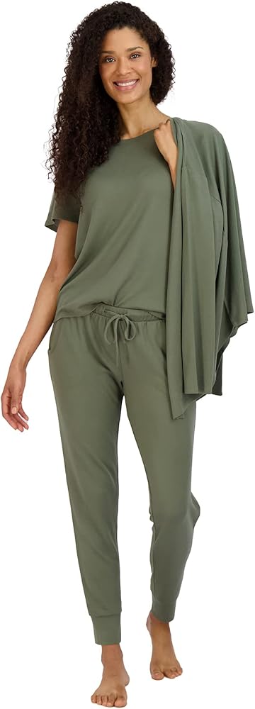 Women's Pajama Set - 4 Piece Wrap Cardigan, T-Shirt, Tank Top, and Jogger Pants (S-XL)