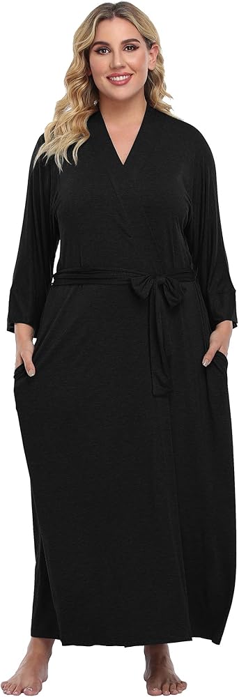 Crystal Dew Women's Plus Size Long Robes Lightweight Kimonos Soft Maternity Robes Knit Loungewear Sleepwear