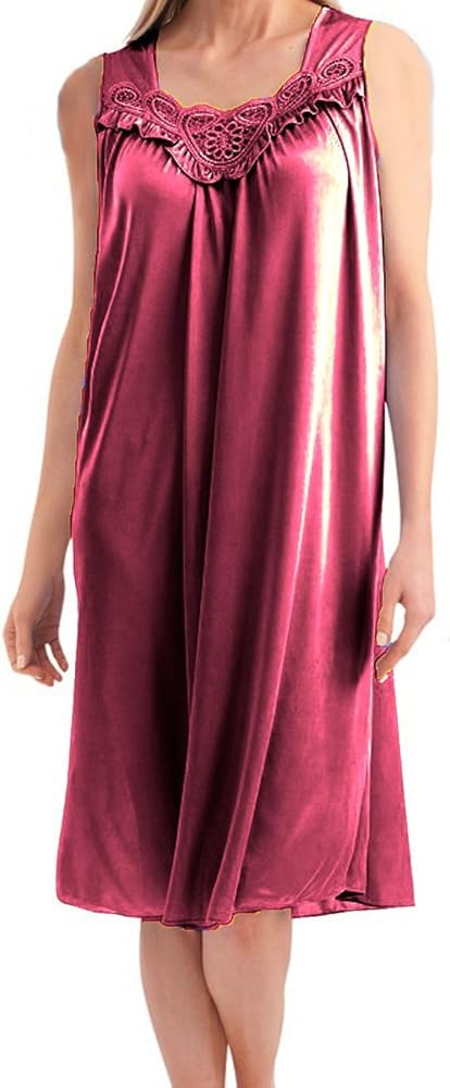 Ezi Satin Nightgowns for Women - Soft & Breathable Knee-Length Night Gowns - Adult Womens Nightgown M - Plus Size