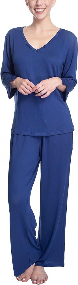 Hanes Women's Butter Knit 3/4 V-Neck Sleep Top and Pajama Pant Lounge & Sleep Set