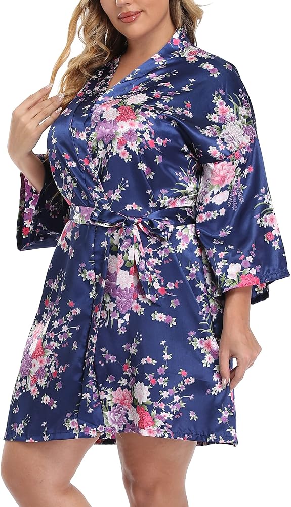 Giova Plus Size Floral Robe Blossom Printed Bride Bridesmaid Bathrobe Pattern Wedding Dressing Gown