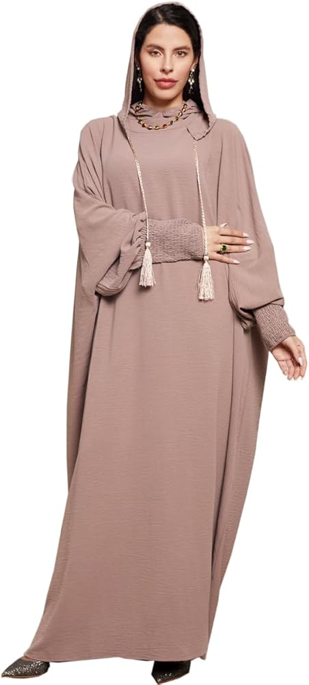 MedeShe Women's Modest Loose Hooded Kaftan Abayas Elegant Batwing Sleeve Muslim Ramadan Prayer Dress