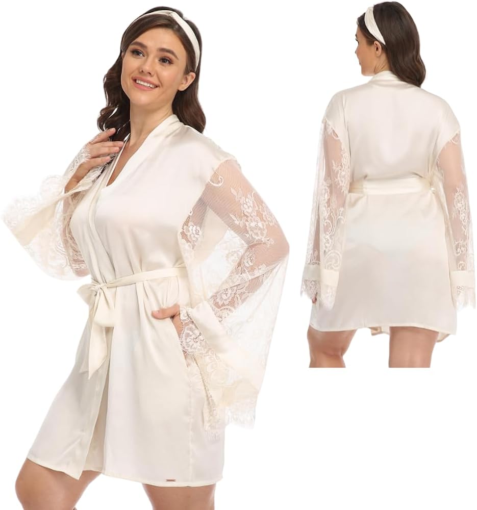 Women's Pure Short Silky Robes Satin Silky Kimono Bathrobe Sleepwear Bride Bridesmaids Wedding Party XS/S-XL/XXL