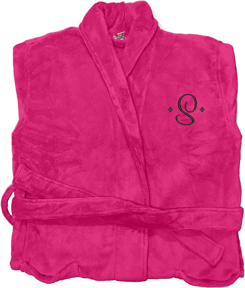 Monogrammed Microfleece Robe, Pink, with Embroidered Initial