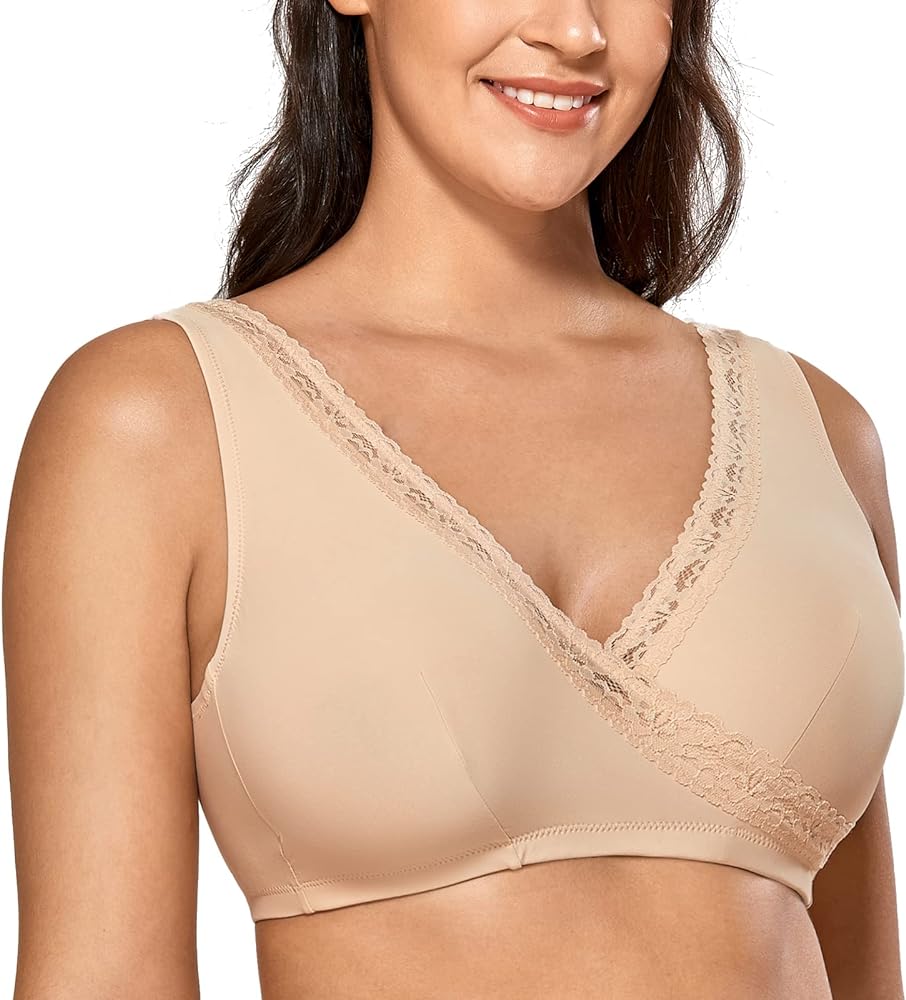 DELIMIRA Women's Plus Size Sleep Nursing Bra Support Wireless Bralette Breastfeeding