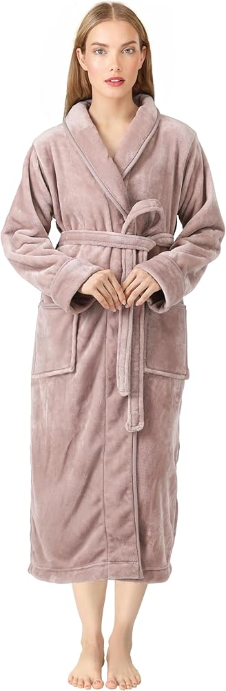 NY Threads Women's Fleece Shawl Collar Bathrobe Plush Long Spa Robe