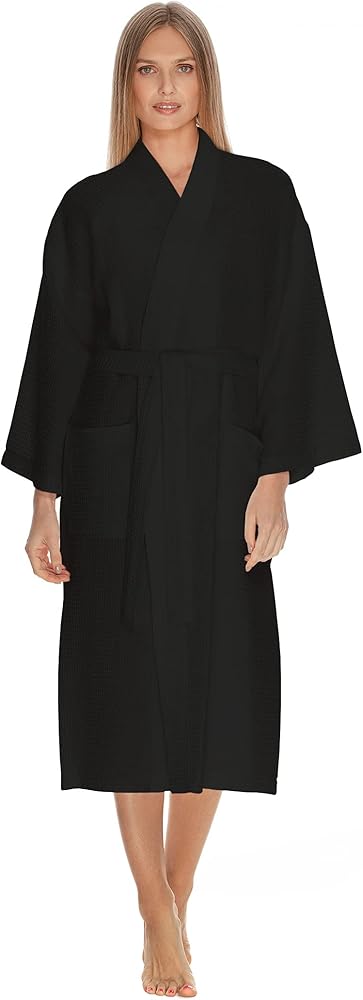 Waffle Robe for Women by BOCA TERRY, Waffle Knit Robe, Long Cotton Kimono Hotel Bathrobe